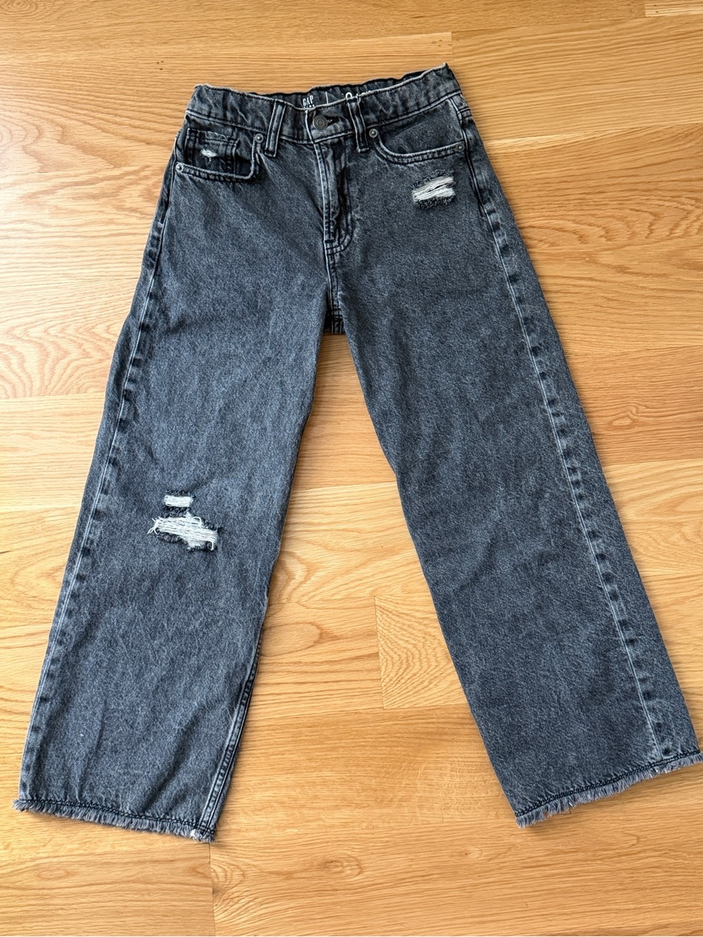 Men's Washed Black Distressed Low Rise Stride Wide Leg Jeans